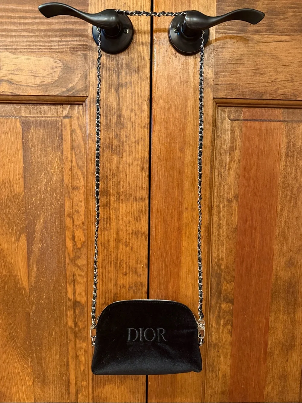 Dior Black Velvet Makeup Bag Crossbody Pouch with Embossed Logo Skincare Bundle